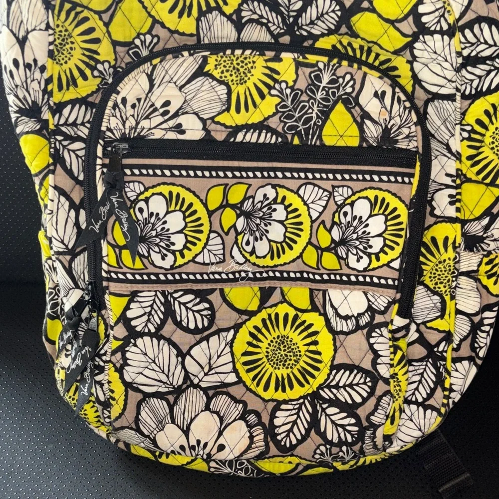 Vera Bradley Black, Yellow & Cream Floral Quilted Backpack - Picture 4 of 9